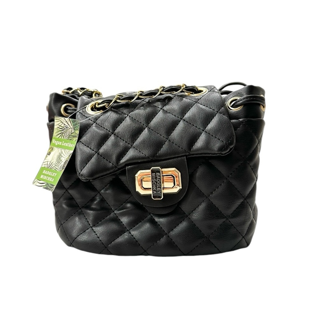 NWT Badgley Mischka Micro Mini Quilted Backpack Black